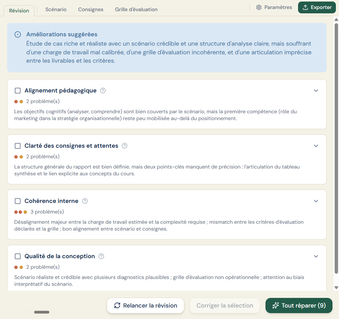 Rapport de révision Cadee : alignement pédagogique, clarté, cohérence et qualité