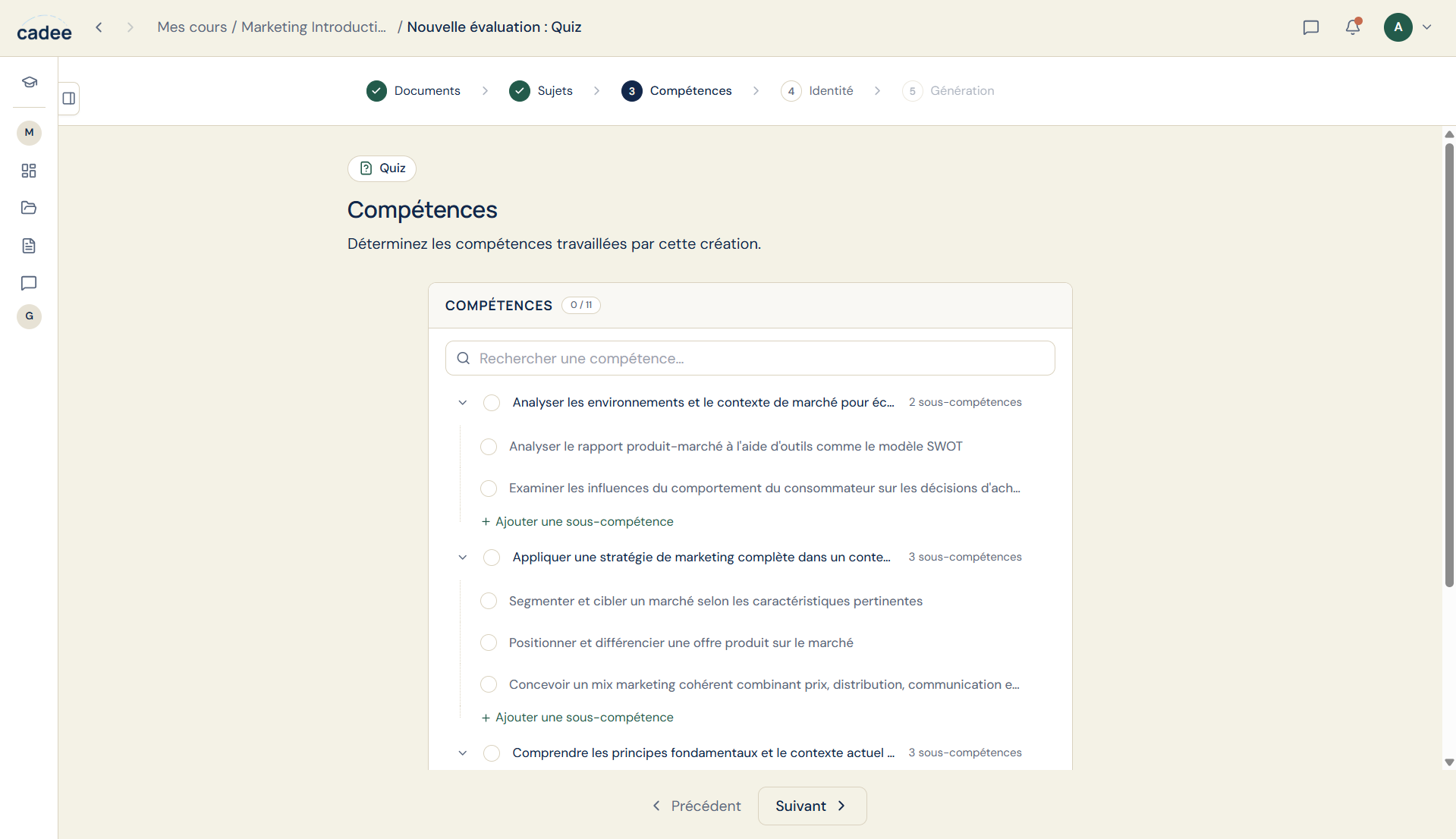 Sélection des compétences