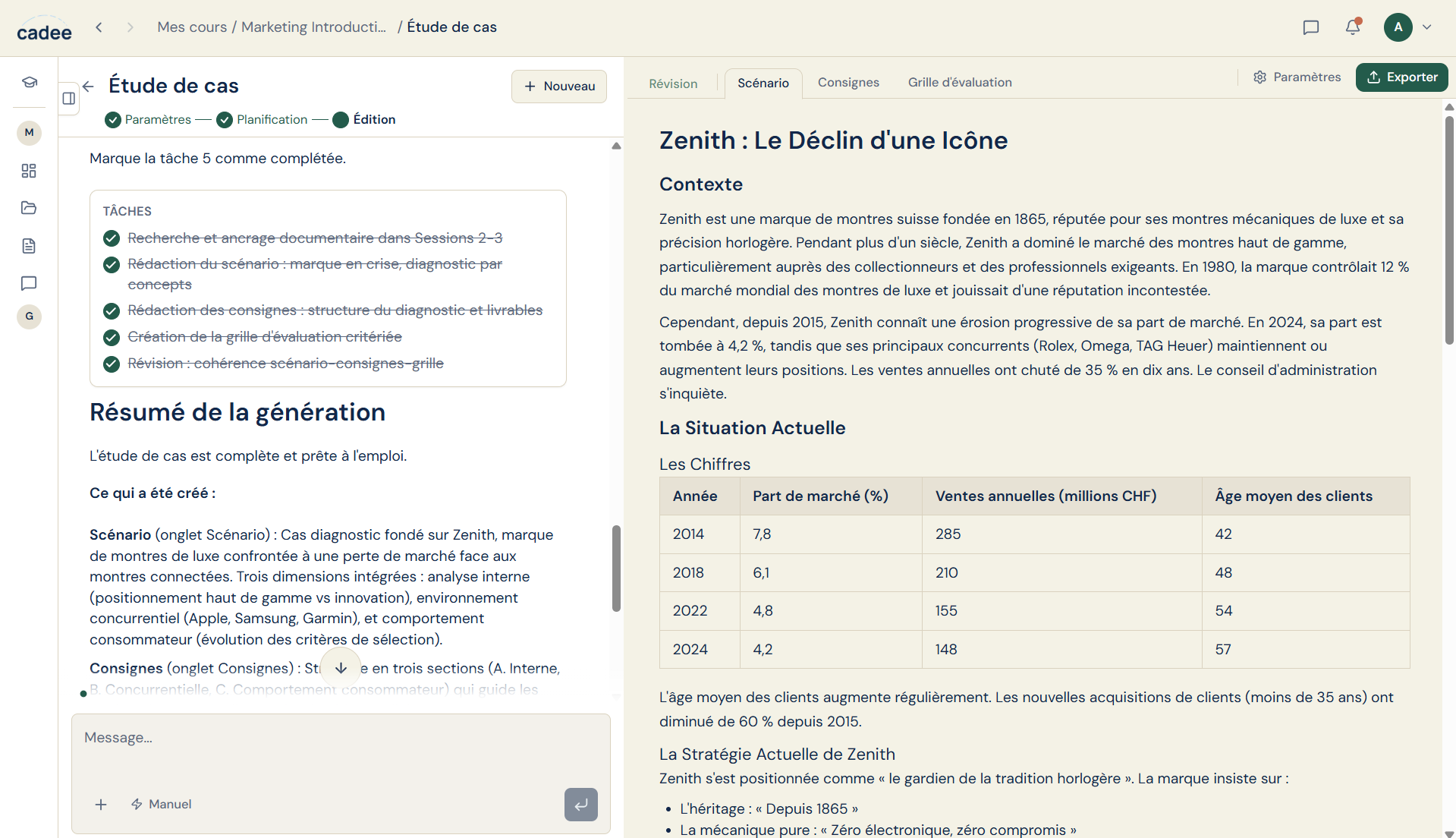 Génération d'une étude de cas