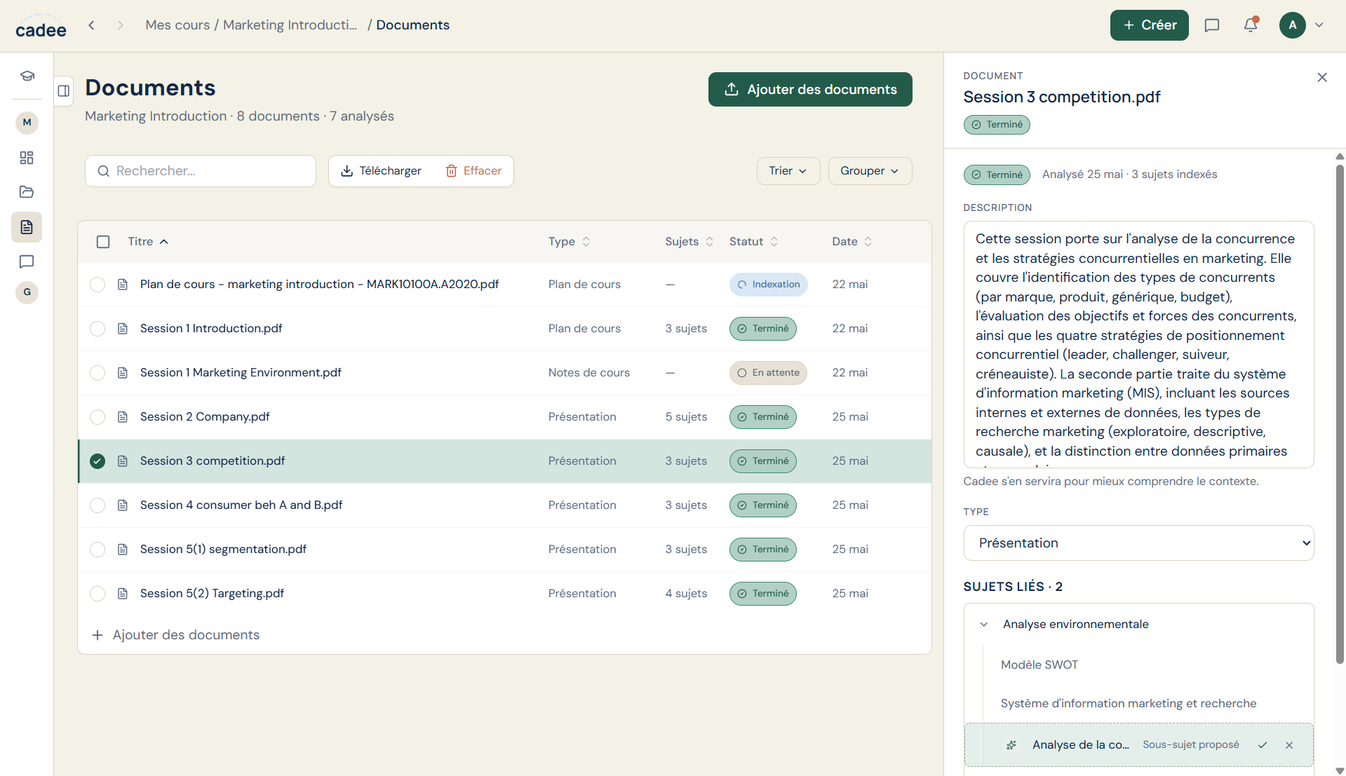 Gestion des documents de cours